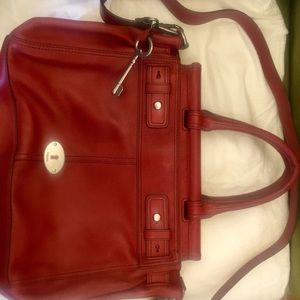 Fossil Leather Handbag, Dark Red